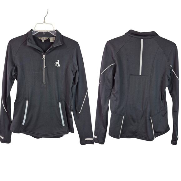 Goode Rider Black Silver 1/2 Zip Riding Equestrian Activewear Shirt Top Small - Picture 2 of 3